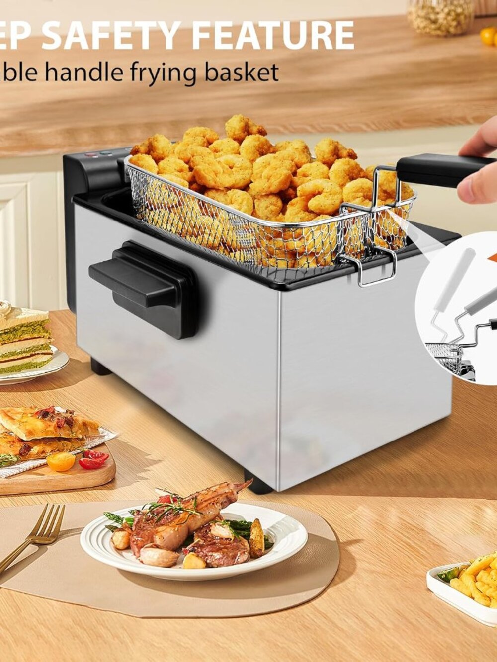 Deep Fryer 3 L Capacity with Basket Adjustable Temperature Stainless Steel - Picture 5 of 8